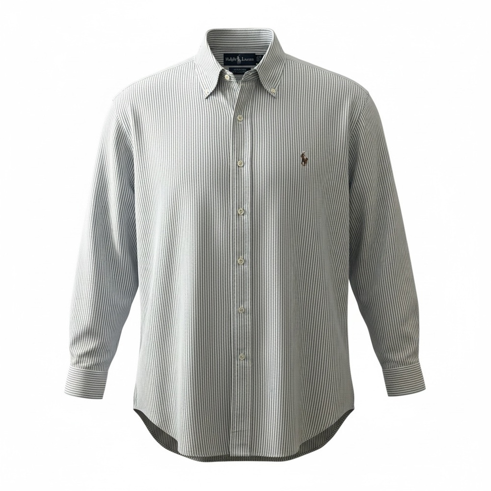 RALPH LAUREN Blue White w/ Logo Long Sleeve Button Down Shirt Sz  16.5 - 34